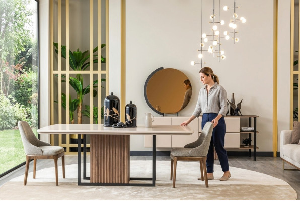 Esszimmer Essgruppe Komplette Esstisch Stühle 9tlg Beige Essecke Set