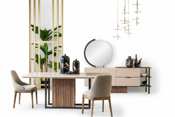 Esszimmer Essgruppe Komplette Esstisch Stühle 9tlg Beige Essecke Set