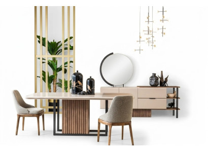 Esszimmer Essgruppe Komplette Esstisch Stühle 9tlg Beige Essecke Set