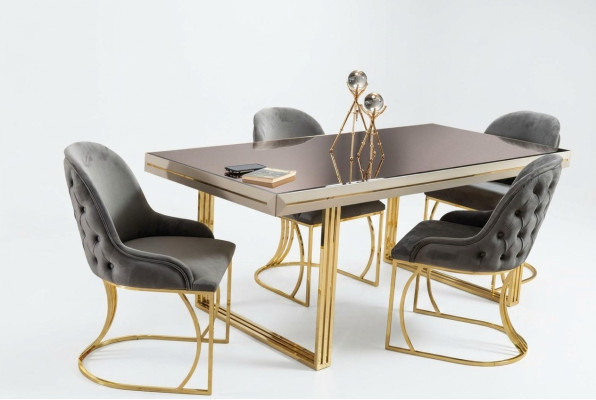 Essgruppe Essecke Esszimmermöbel Esstisch Stühle Set 7tlg Grau Luxus