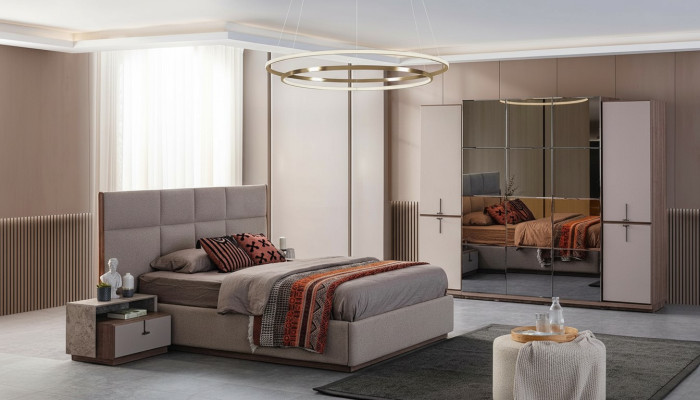 Komplette Schlafzimmer Doppelbett Bett Nachttische Grau 4tlg Schrank