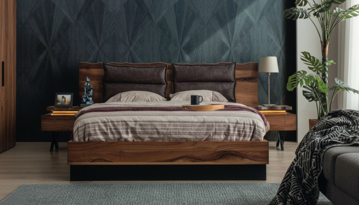  Schlafzimmer Holzgarnitur Robustes Bett 2x Nachttische 3tlg. Luxus Set