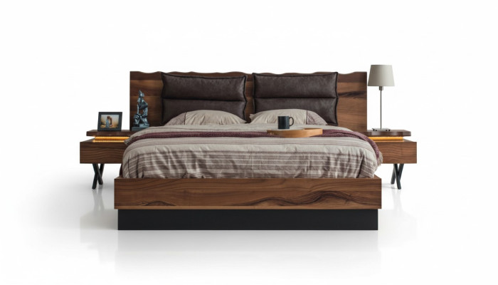  Schlafzimmer Holzgarnitur Robustes Bett 2x Nachttische 3tlg. Luxus Set