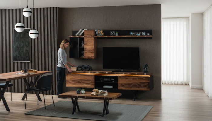 Luxuriöse Wohnzimmer Wohnwand Wandschrank TV-Ständer Couchtisch 3tlg