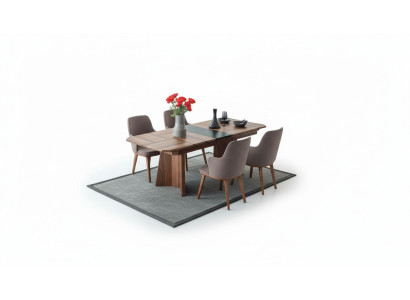 Komplette Essgruppe Designer Essecke Holz Esstisch 6x Polsterstühle