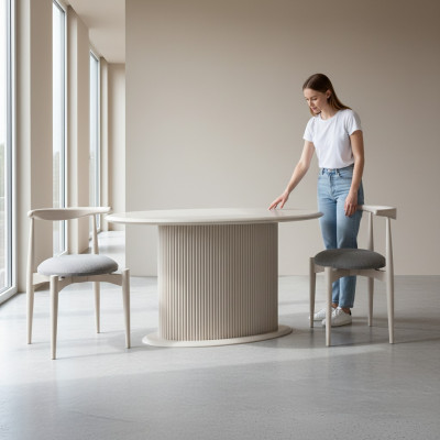 Esszimmer Essgruppe Komplette Esstisch Stühle 3tlg Beige Design Oval
