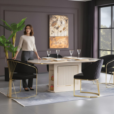 Komplette Esszimmer Luxus Essgruppe Esstisch Stühle 5tlg Beige Essecke