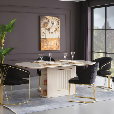 Komplette Esszimmer Luxus Essgruppe Esstisch Stühle 5tlg Beige Essecke