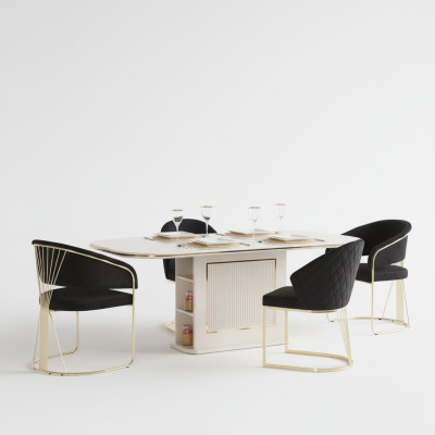 Komplette Esszimmer Luxus Essgruppe Esstisch Stühle 5tlg Beige Essecke