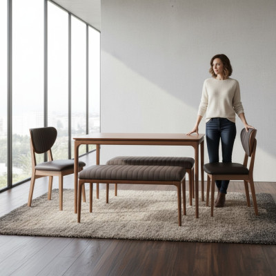 Essgruppe Essecke Garnitur Holz Esszimmer Esstisch Stühle 5tlg Braun
