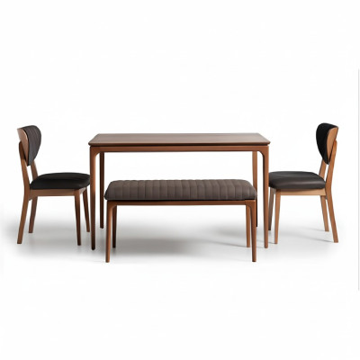 Essgruppe Holz Esszimmer Esstisch Stühle 6tlg Braun Essecke Bank Stoff