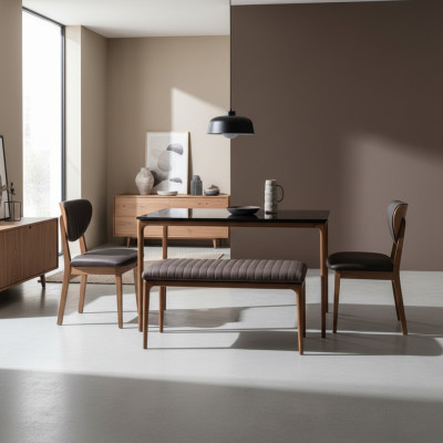 Garnitur Esszimmer Esstisch Holz Stühle 4tlg Braun Essecke Bank Stoff
