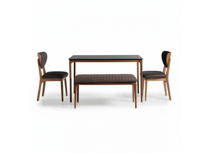 Essecke Essgruppe Esszimmer Esstisch Stühle 6tlg Braun Bank Stoff Holz