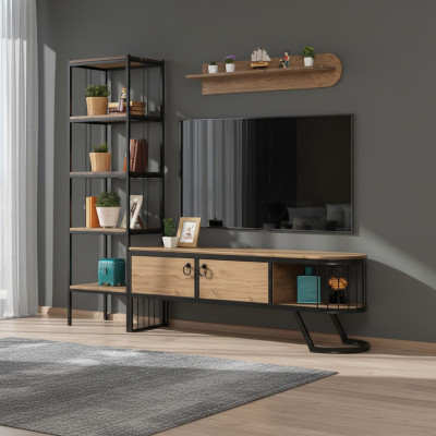 Wohnzimmer TV Ständer Bücherregal RTV Lowboard Holz Braun Set 3tlg