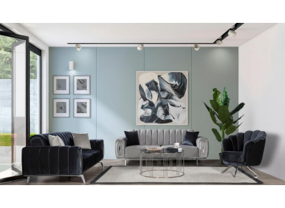 Schwarz-Graue Edelstahlsofas Designer Polster Dreisitzer Sessel 3tlg Set