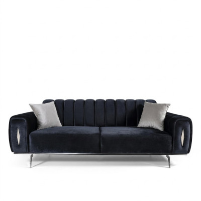 Design Dreisitzer Schwarz Sofa 3 Sitzer Stoffsofa Polstersofa Couch
