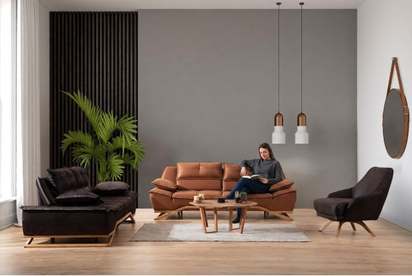 Sofagarnitur Stoffsofa Polstersofa Dreisitzer Sessel Braun Sofa 3tlg