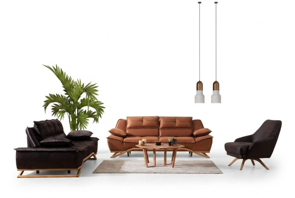 Sofagarnitur Stoffsofa Polstersofa Dreisitzer Sessel Braun Sofa 3tlg