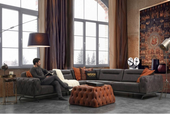 Eckgarnitur Stoffsofa Ecksofa L form Couch Grau Sofa Polstersofa Möbel