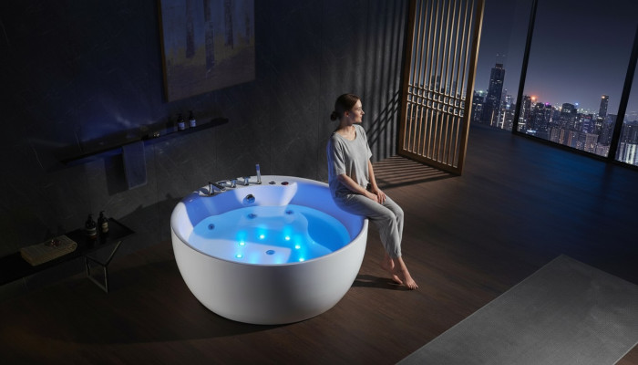 Runde Badewanne Whirlpool Wannen LED Sprudel Wanne Massage Design Wellness
