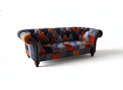 Chesterfield 3 Sitzer Sofa Couch Textil Samt Luxus Polster Sitz Big Samt