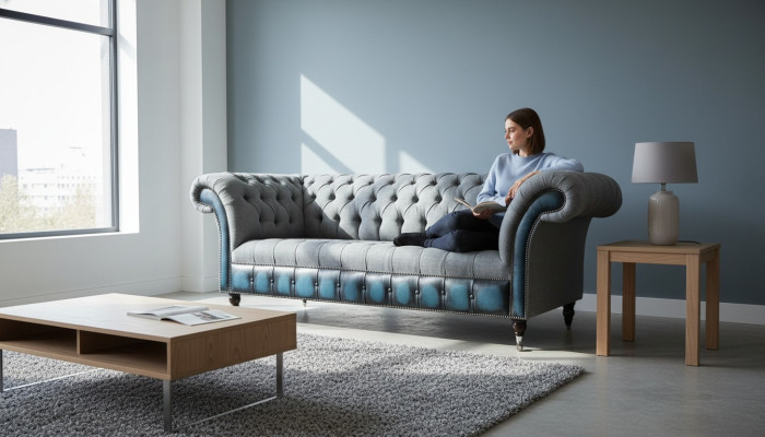 Chesterfield Sofa Polster Designer Couchen Sofas Garnitur Dreisitzer Grau