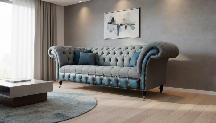 Chesterfield Sofa Polster Designer Couchen Sofas Garnitur Dreisitzer Grau