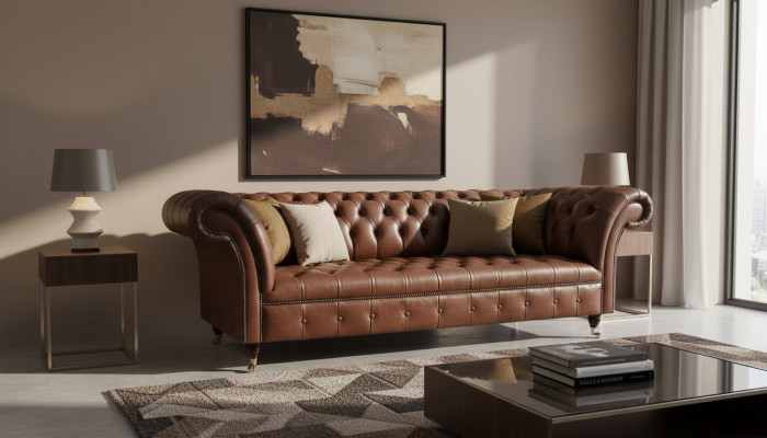 Chesterfield Sofa Dreisitzer Vintage Couches big xxl Braun Textil Leder