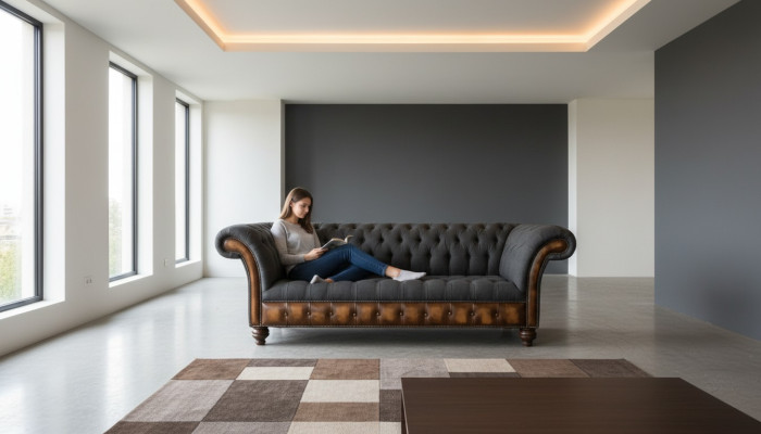 Design Schwarz Sofa 3 Sitzer Chesterfield Stoff Couch Sofa Polster Neu