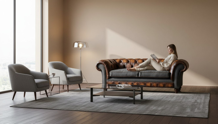Chesterfield Design Luxus Polster Sofa Couch Sitz Wohnzimmer Leder Neu
