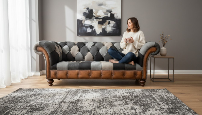 Chesterfield 3 Sitzer Couch Polster Textil Couchen Wohnzimmer Sofa Neu