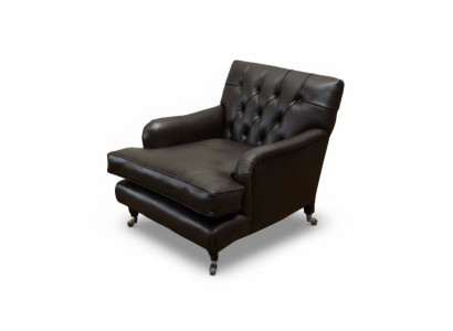 Designer Sessel 1 Sitzer Braun Leder Textil Luxus Sofa Chesterfield