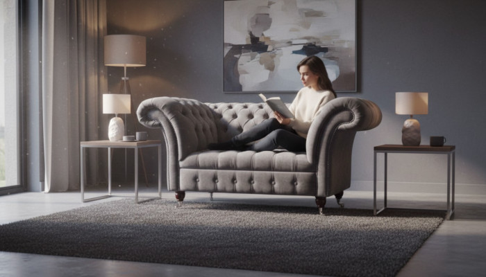 Chesterfield Sofa 1.5 Sitzer Couch Polster Design Sofas Sitz Polster Grau