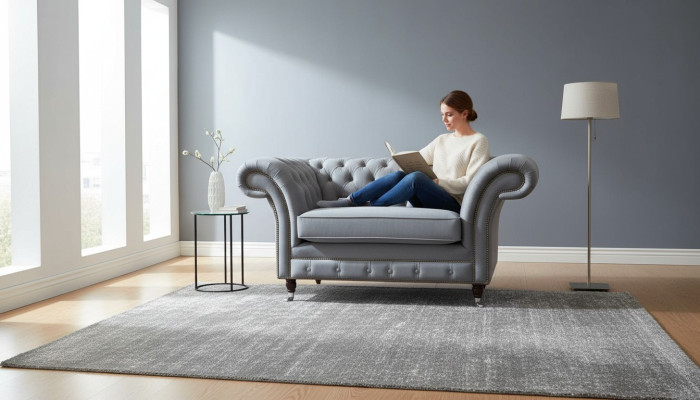 Chesterfield Sessel Textil Sofa Stoff Couch Sofas Couchen Lounge Grau