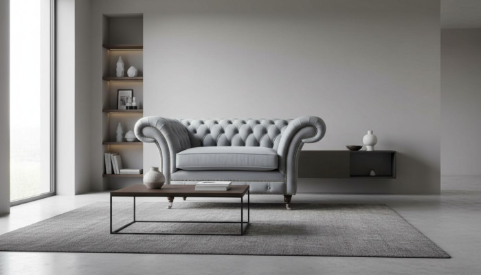 Chesterfield Sessel Textil Sofa Stoff Couch Sofas Couchen Lounge Grau