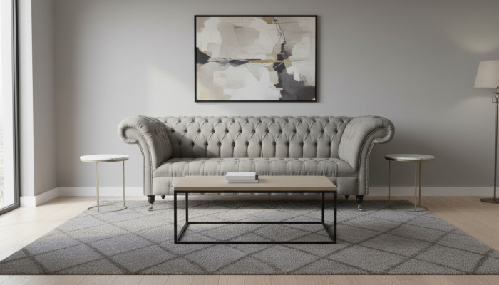 Chesterfield 3 Sitzer Polster Couch Sofa Couchen Textil Modern Stil Grau