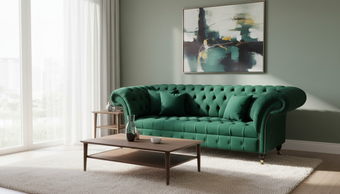 Dreisitzer Sofa 3 Sitzer Luxus Sitz Modern Sofas Grün Stoff Chesterfield