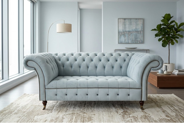 Chesterfield Couch Polster Möbel Zweisitzer Grau Couchen Sofas Leder