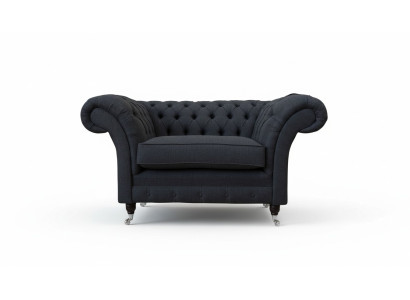 Grauer Chesterfield Sessel 1.5 Sitzer Sofa Couch Polster Textil Grau Sessel