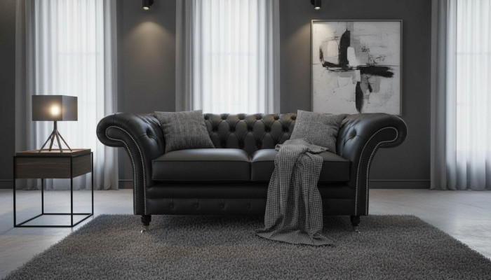 Sofa Luxus Textil Chesterfield Couch Sofas Polster 2 Sitzer Schwarz Leder