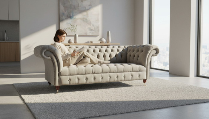 Chesterfield Sofa 3 Sitz Polster Couchen Sofas Couch Dreisitzer Grau Neu