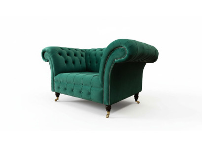 Grau Chesterfield Design Sofa Sessel Ohrensessel Polster Luxus Textil