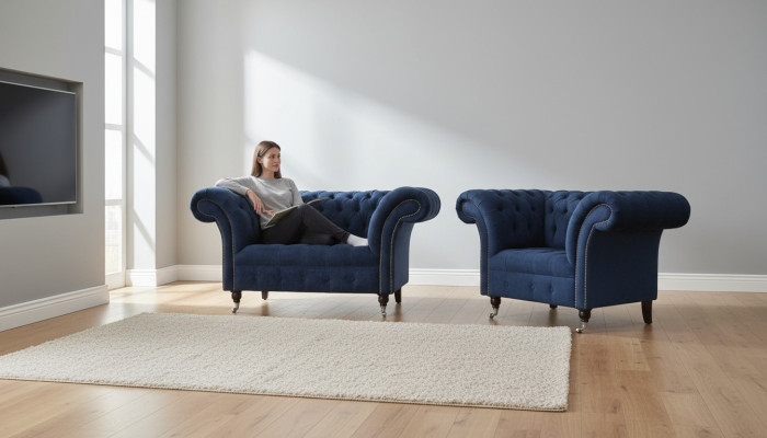 Chesterfield Sofa 1,5 Sitzer Designer Couchen Couch Stoff Polster Textil