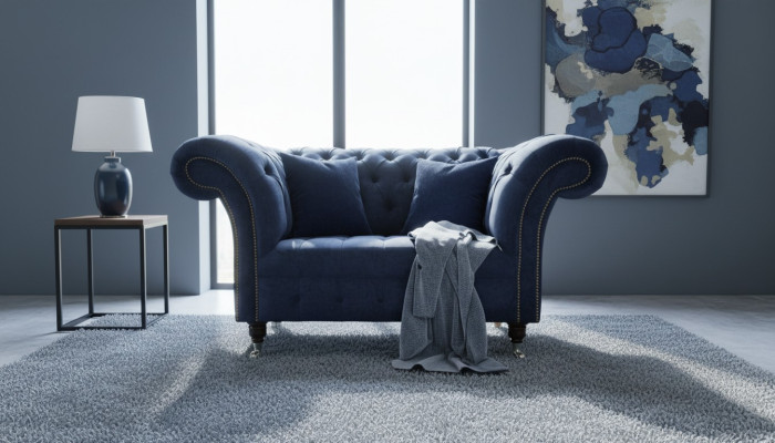 Chesterfield Sofa 1,5 Sitzer Designer Couchen Couch Stoff Polster Textil