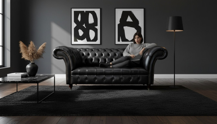 Dreisitzer Luxus Sofa 3 Sitzer Sofas Sitzer Leder Schwarz Chesterfield