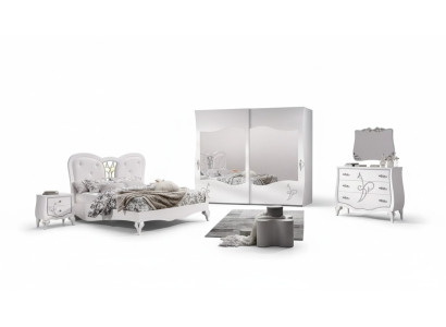 Schlafzimmer 5 tlg. Set Bett 2x Nachttische Kleiderschrank Modern Möbel