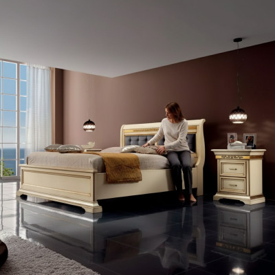 Bett 2x Nachttische 3tlg. Schlafzimmer Set Designer Luxus Komplett Sets