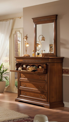 Kommode mit Spiegel Holz Design 2tlg. Schlafzimmer Garnitur Sideboard