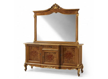 Sideboard Set Italienische Möbel 2tlg. Massivholz Sideboard mit Spiegel