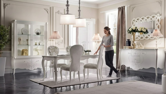 Esszimmer Set 8tlg. Esstisch 4x Stühle Sideboard Spiegel Garnitur Weiß